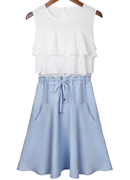 Romwe Colour-block Drawstring Flouncing Dress