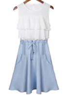 Romwe Colour-block Drawstring Flouncing Dress
