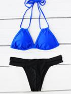 Romwe Double Straps Halter Color Block Bikini Set