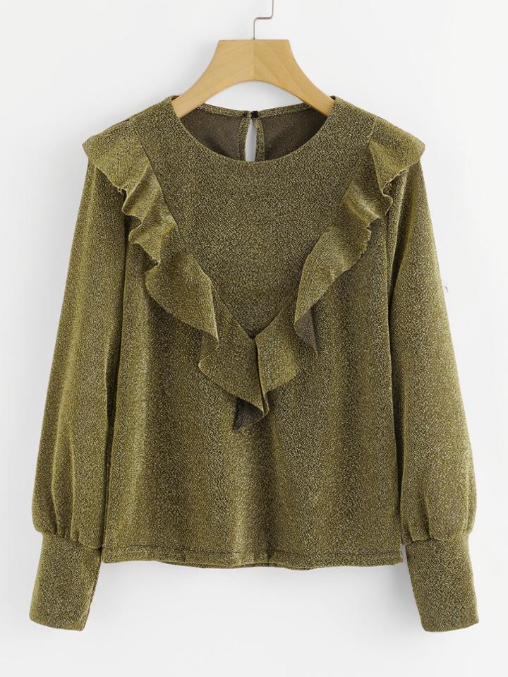 Romwe Frill Trim Wide Cuff Glitter Top