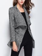 Romwe Long Sleeve Drape Front Woolen Coat