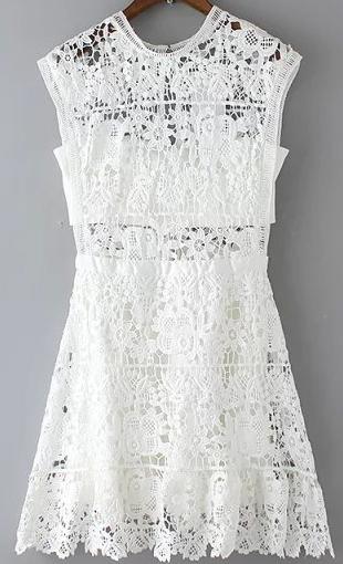 Romwe Lace Crochet Hollow Dress