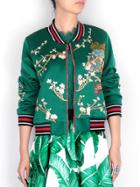 Romwe Green Collor Embroidered Zipper Coat