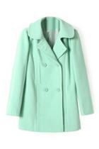 Romwe Double-breasted Light Green Coat