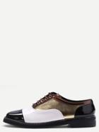 Romwe Sparkly Patchwork Leather Cap Toe Oxfords