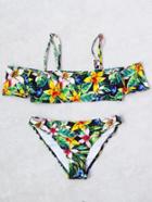 Romwe Floral Print Off The Shoulder Bikini Set
