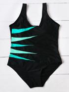 Romwe Black Contrast Trim One-piece Swimwear