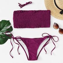 Romwe Side Tie Shirred Bikini Set