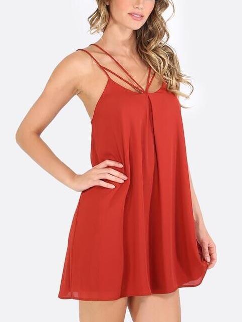 Romwe Red Cut Away Sleeveless Shift Dress