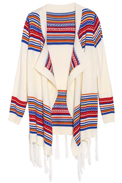 Romwe Strip Tassels Knitted Cardigan
