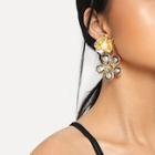 Romwe Double Rhinestone Flower Drop Earrings