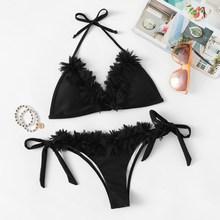 Romwe Appliques Triangle Top With Tie Side Bikini Set