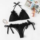 Romwe Appliques Triangle Top With Tie Side Bikini Set