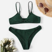 Romwe Spaghetti Strap Top With Knot Bikini Set