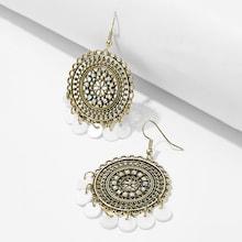 Romwe Disc Detail Hollow Round Drop Earrings 1pair