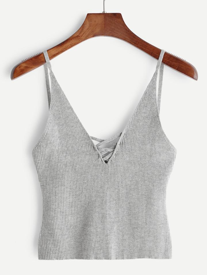 Romwe Criss Cross Front Ribbed Cami Top