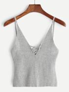 Romwe Criss Cross Front Ribbed Cami Top