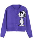 Romwe Snoopy Print Buttons Crop Purple Cardigan