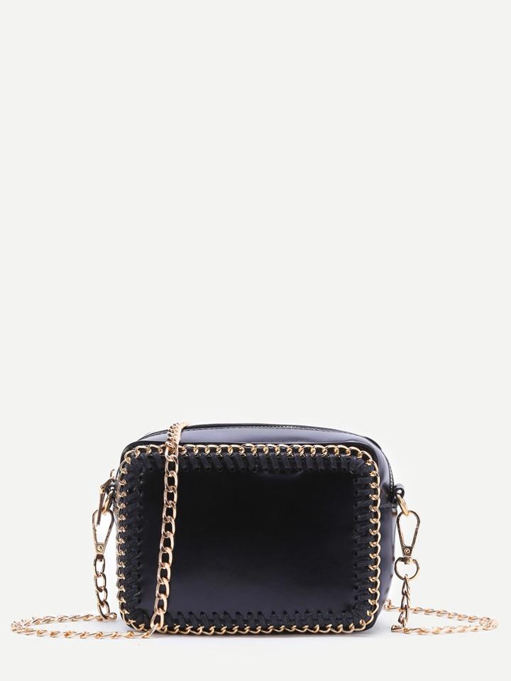 Romwe Black Woven Trim Cross Body Bag