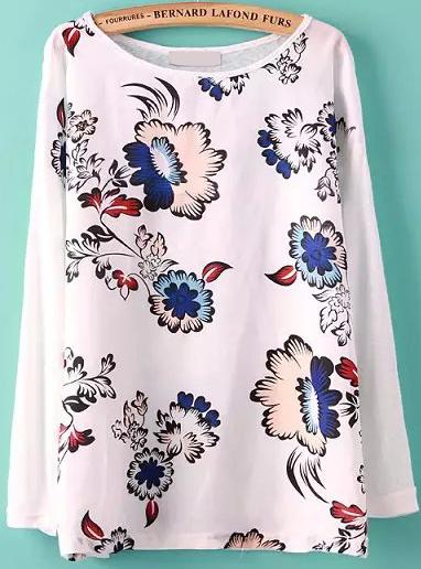 Romwe Round Neck Florals Loose Top