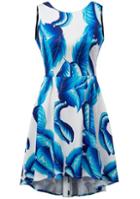 Romwe Blue Sleeveless Backless Floral High Low Dress