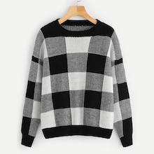 Romwe Round Neck Plaid Jumper