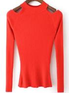 Romwe Long Sleeve Hollow Slim Red Sweater
