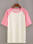 Romwe Pink Short Sleeve Raglan T-shirt