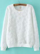 Romwe Embossed Beaded White Sweatshirt