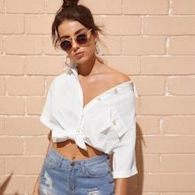 Romwe Pocket Button Through Blouse