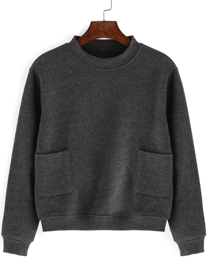 Romwe Crew Neck Grey Sweatshirt With Pockets