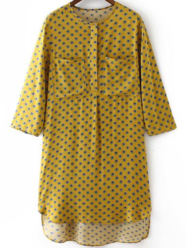 Romwe With Pockets Polka Dot High Low Dress