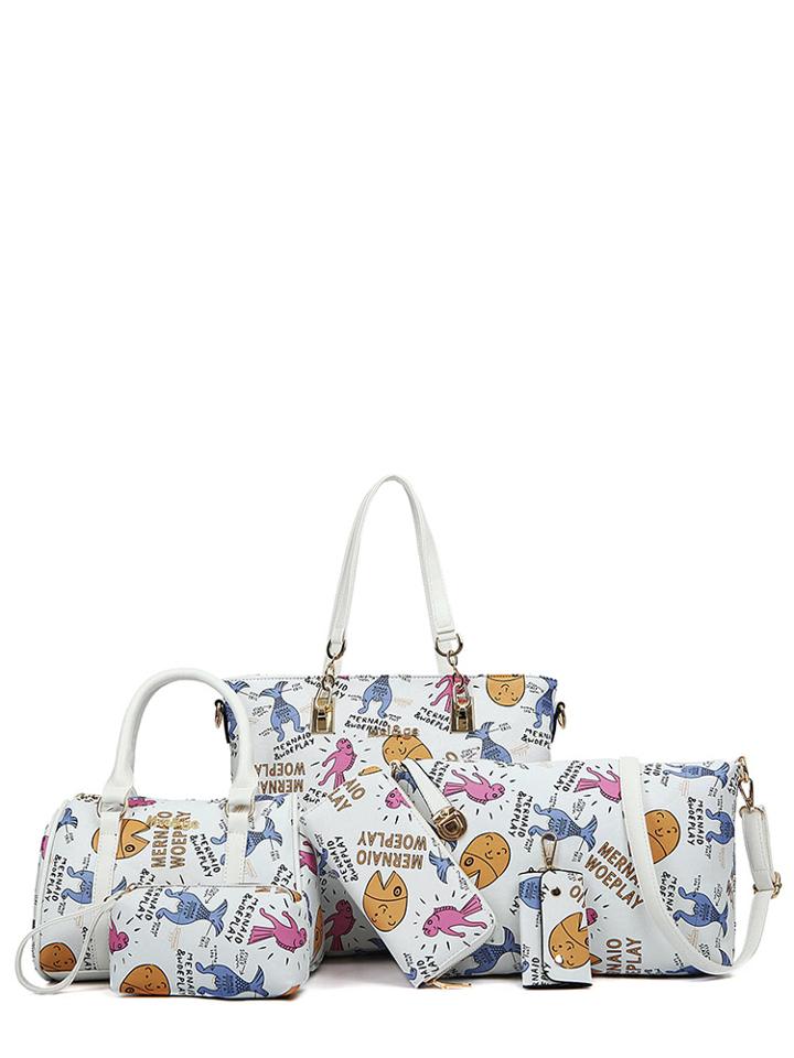 Romwe 6 Pcs Comic Fish Pattern Bags Set