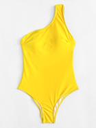 Romwe One Shoulder Strappy Swimsuit