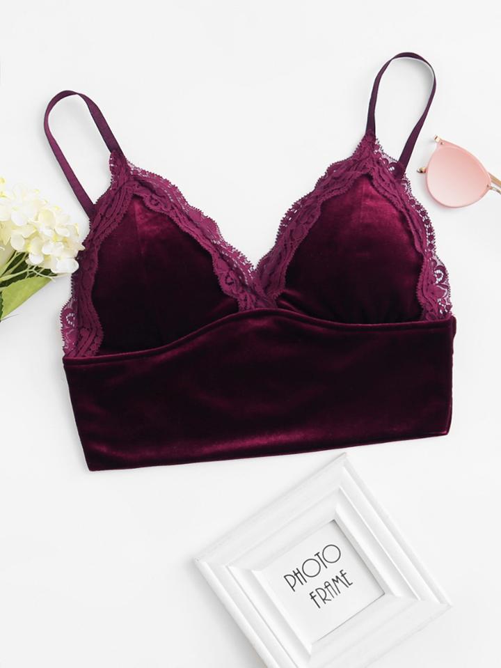 Romwe Velvet Lace Trim Cami Top