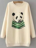 Romwe Panda Print Loose Apricot Sweatshirt