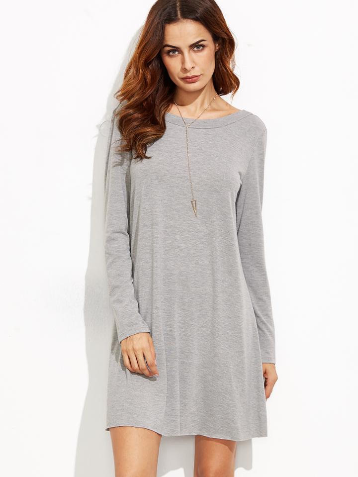 Romwe Heather Grey V Back Tee Dress