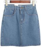 Romwe Vintage High Waist Denim Blue Skirt