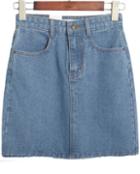 Romwe Vintage High Waist Denim Blue Skirt