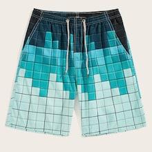 Romwe Guys Color-block Checked Beach Shorts