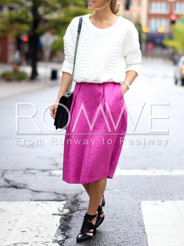 Romwe White Round Neck Loose Sweatshirt