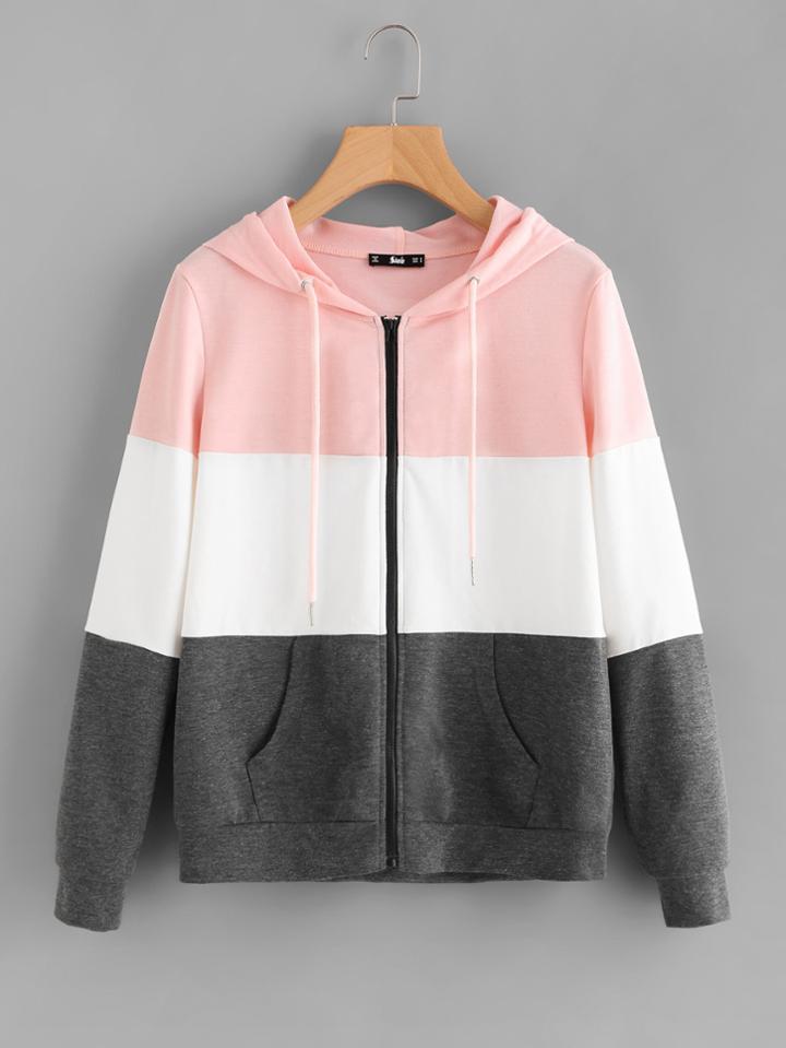 Romwe Cut And Sew Hoodie Jacket