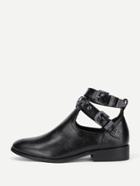 Romwe Cut Out Buckle Decorated Flat Boots