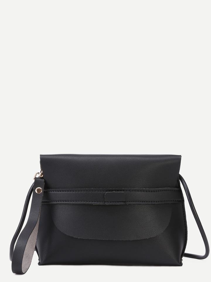 Romwe Black Pu Convertible Saddle Bag