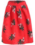 Romwe Elastic Waist Florals Red Skirt