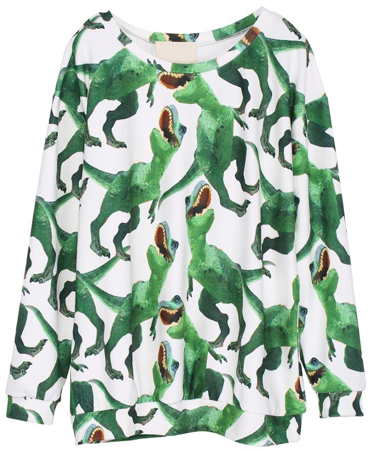Romwe Tyrannosaurus Rex Print Loose Sweatshirt