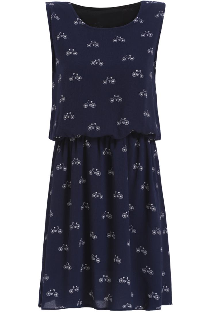 Romwe Bicycle Print Sun Navy Dress