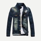 Romwe Men Embroidery Destroyed Denim Jacket