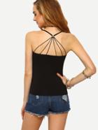 Romwe Caged Back Cami Top - Black