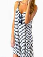 Romwe Black White Spaghetti Strap Striped Loose Dress